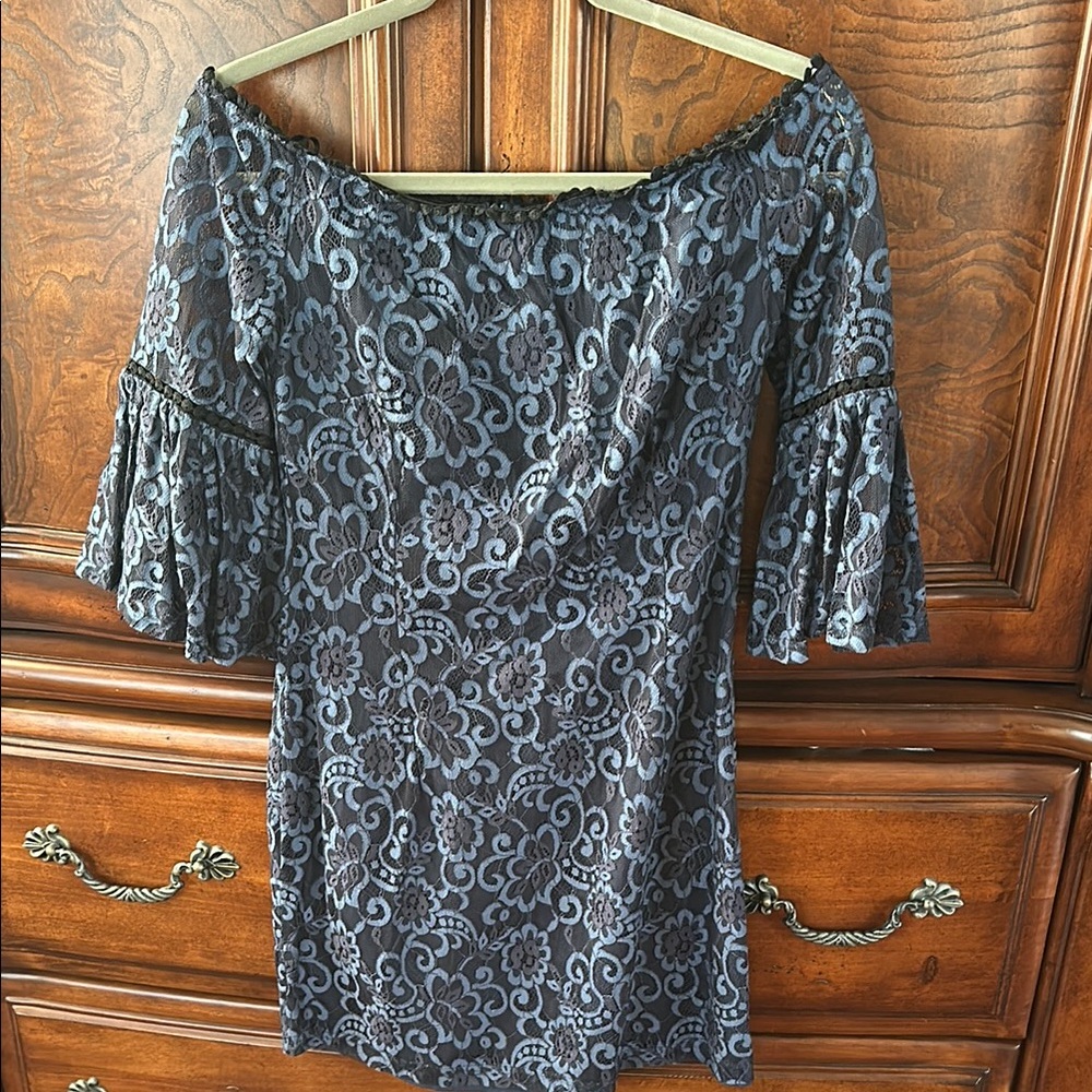 Floral Navy Lace Off-Shoulder Dress
